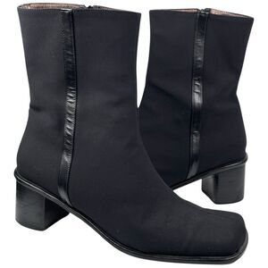 Aquatalia Italian Black Waterproof Square Toe Block Heel Ankle Booties Size 9